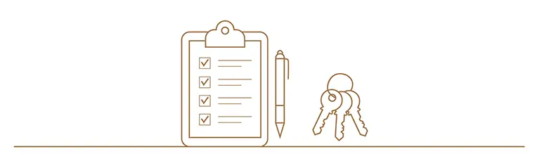Linework Drawing of a checklist and keys | IIG Estates